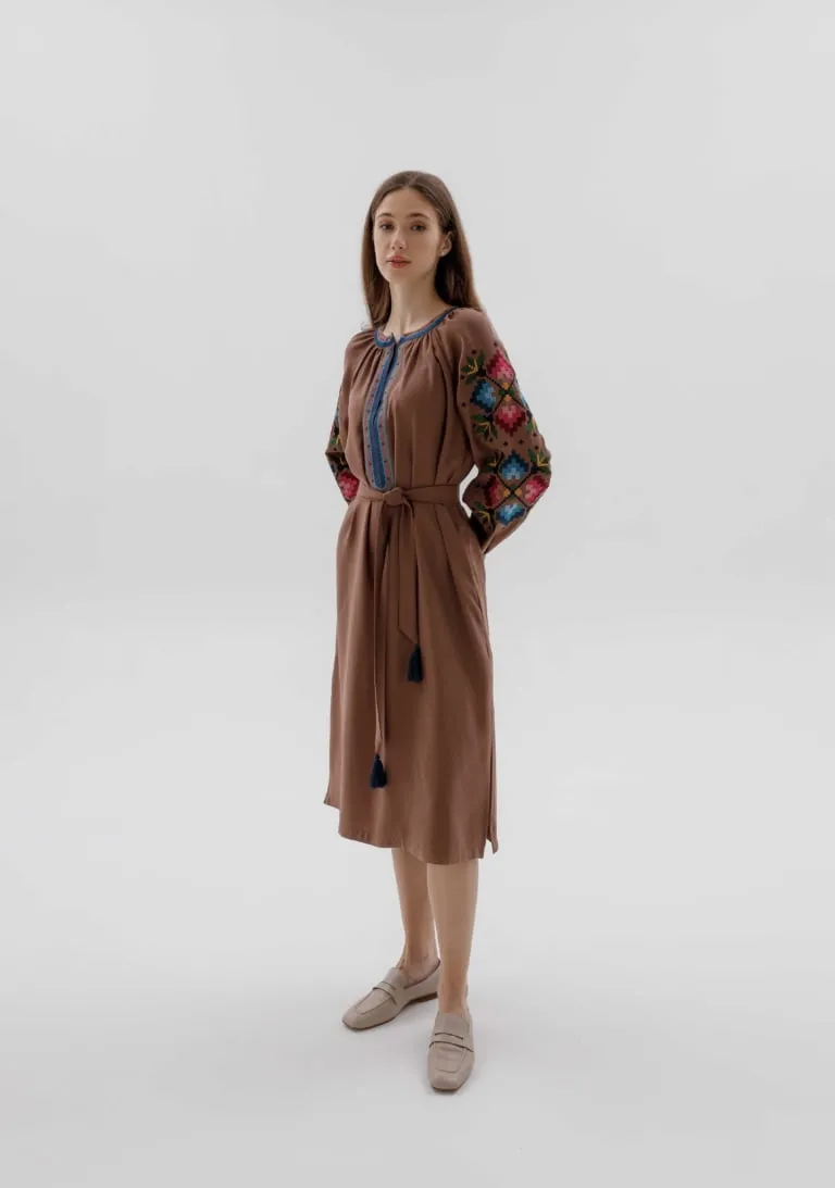 Вишита сукня Ксенія какао Вишитий одяг для усієї родини 5939