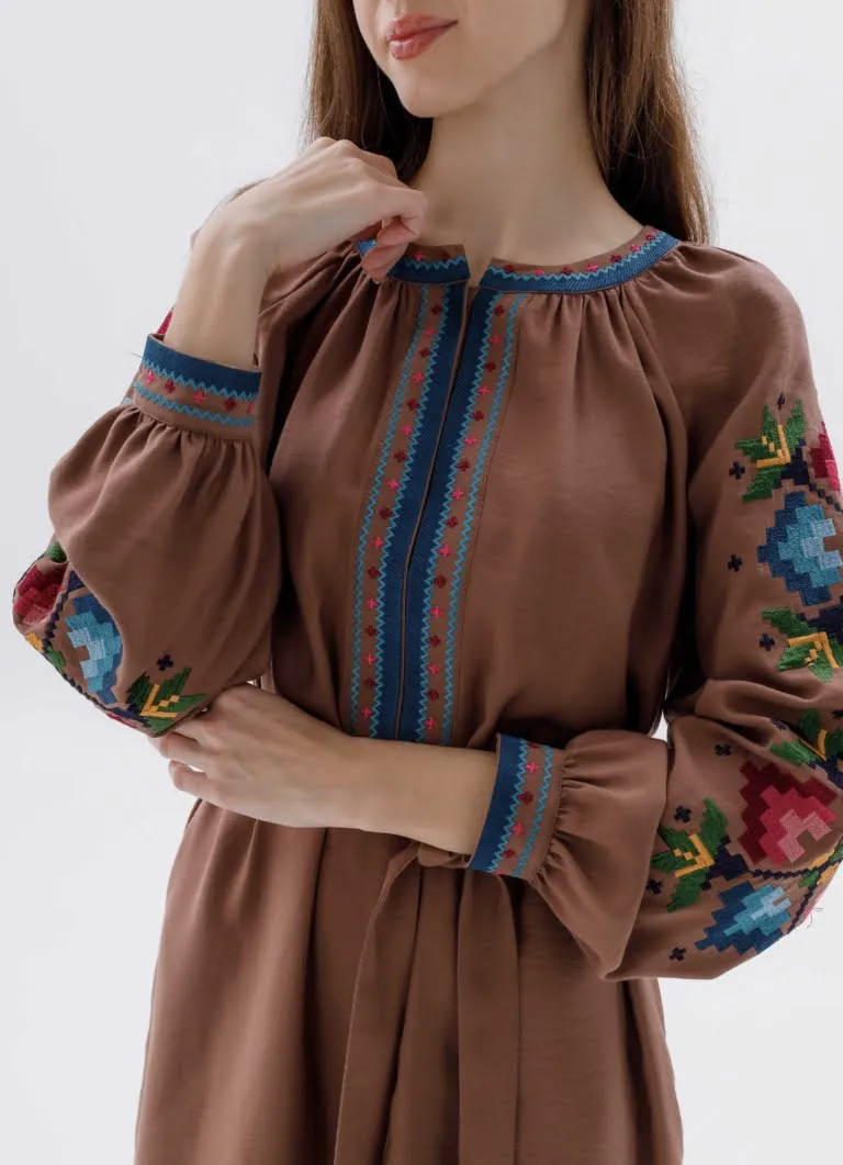 Вишита сукня Ксенія какао Вишитий одяг для усієї родини 5942