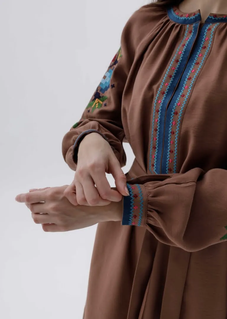 Вишита сукня Ксенія какао Вишитий одяг для усієї родини 5943