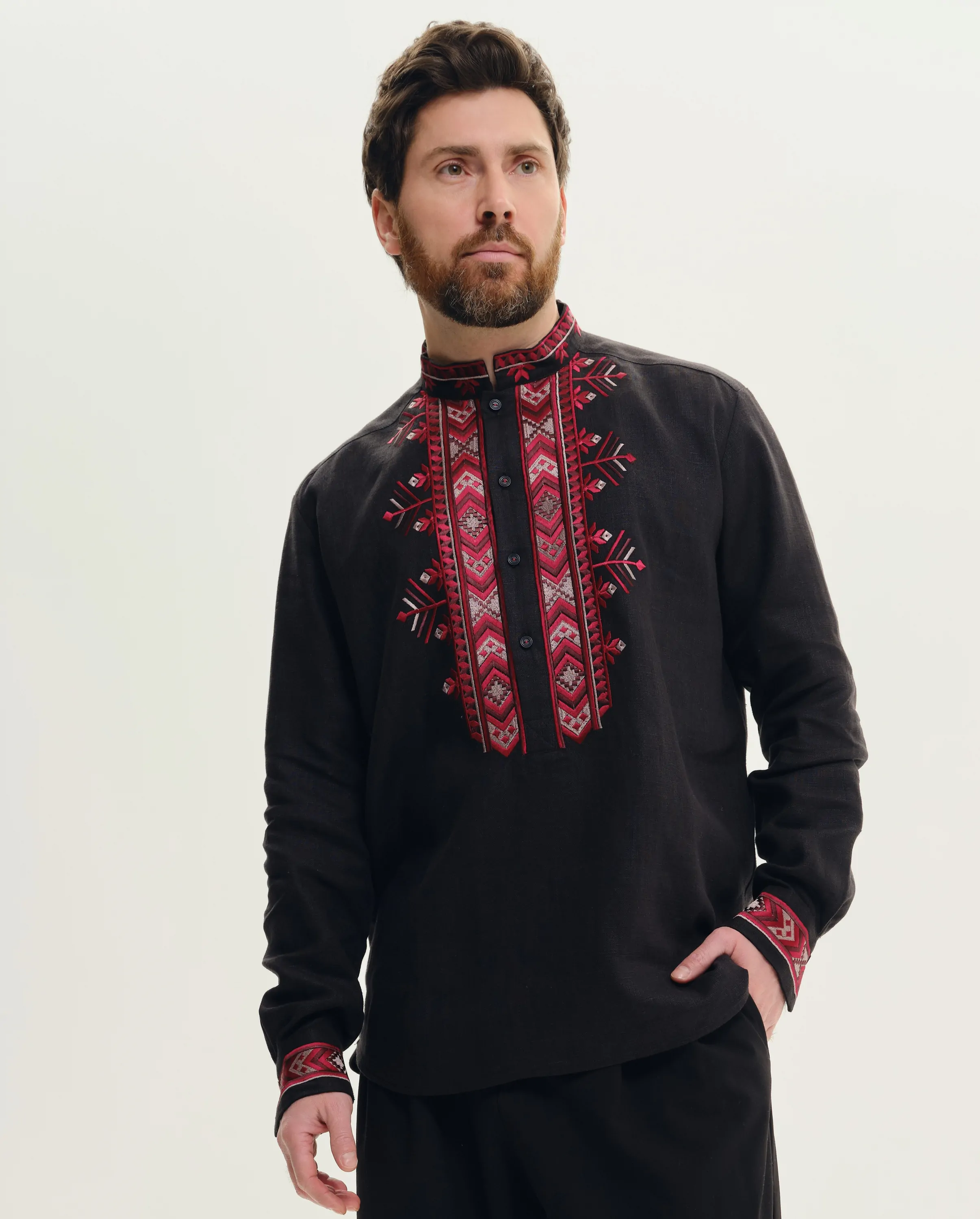 Вишиванка чоловіча Волинь чорна Вишитий одяг для усієї родини 37436