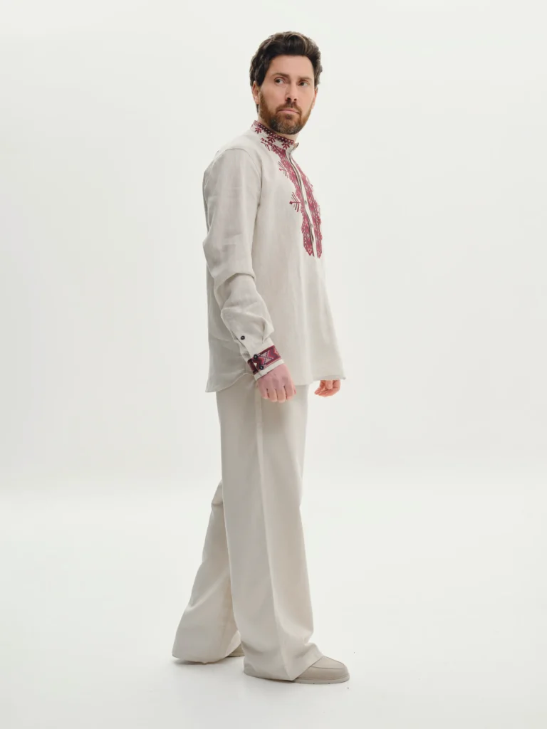 Men’s Volyn Natural Embroidered shirt Ukrainian brand of embroidered clothing 37438