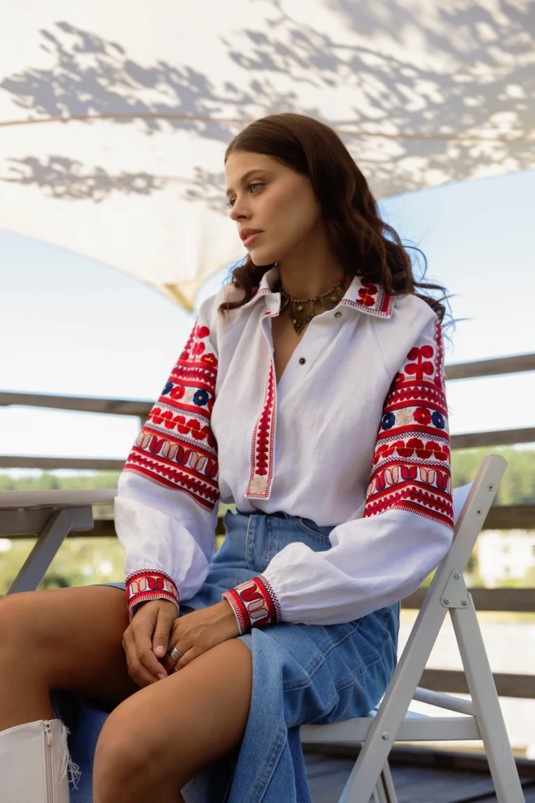 Women’s Embroidered shirt with Gorodok Stitch Ukrainian brand of embroidered clothing 40065