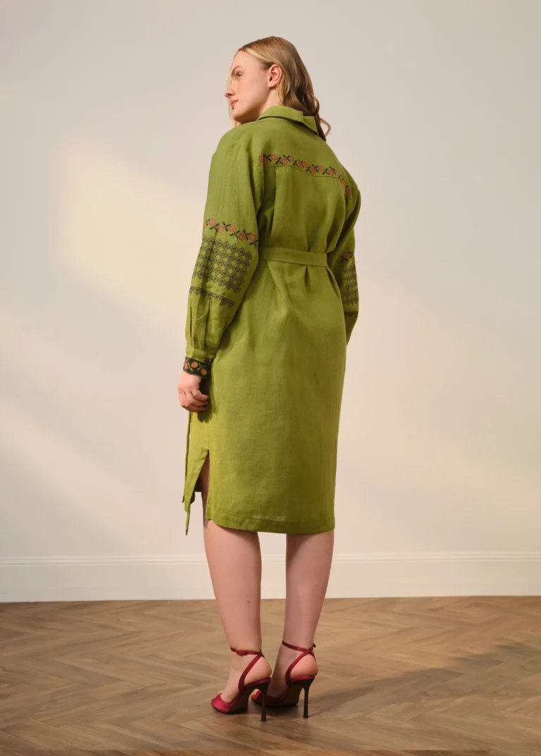 Green Brovary Embroidered Dress Ukrainian brand of embroidered clothing 40583