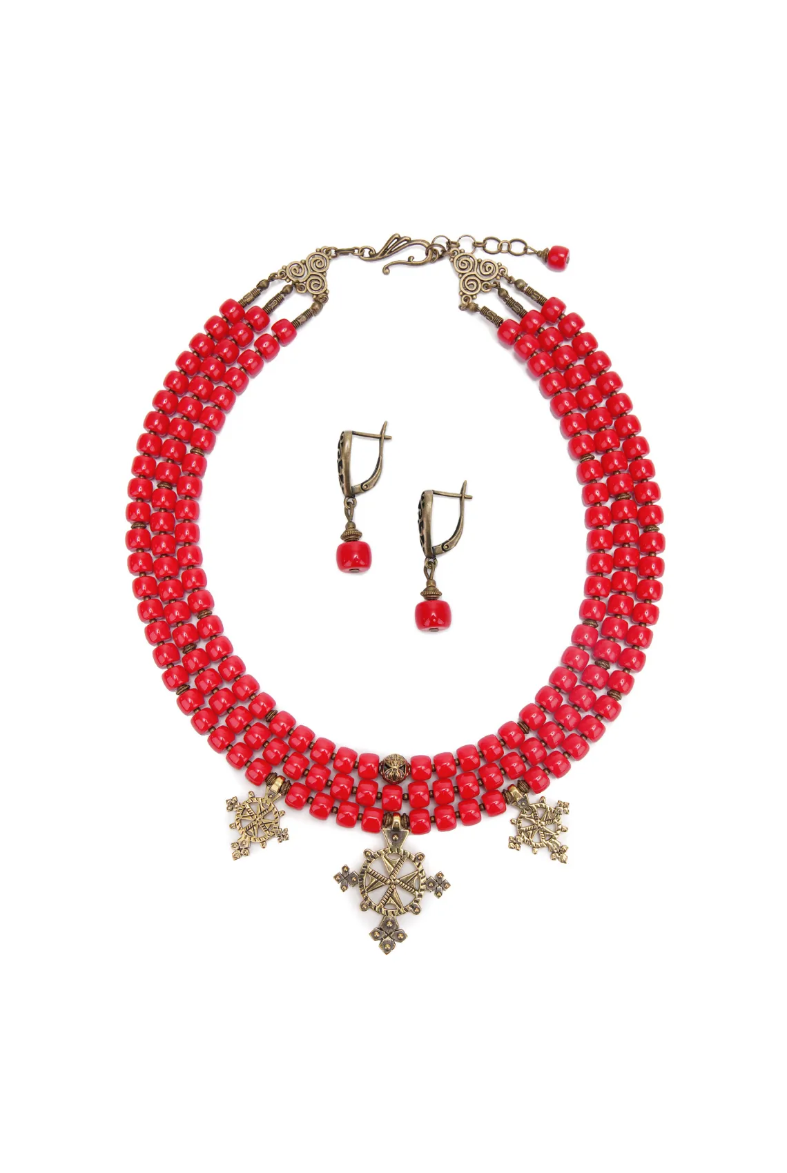 Набір намисто зі хрестами-згардами та сережками Вишитий одяг для усієї родини 36018