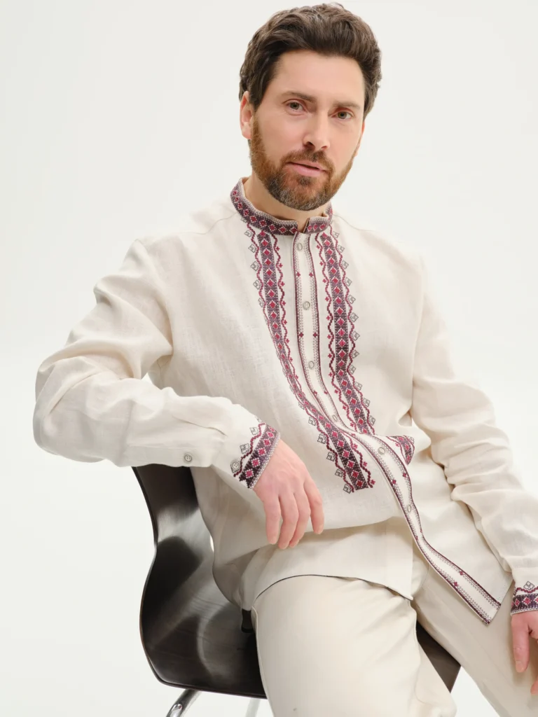 Вишиванка чоловіча Чернігівщина молочна Вишитий одяг для усієї родини 37624