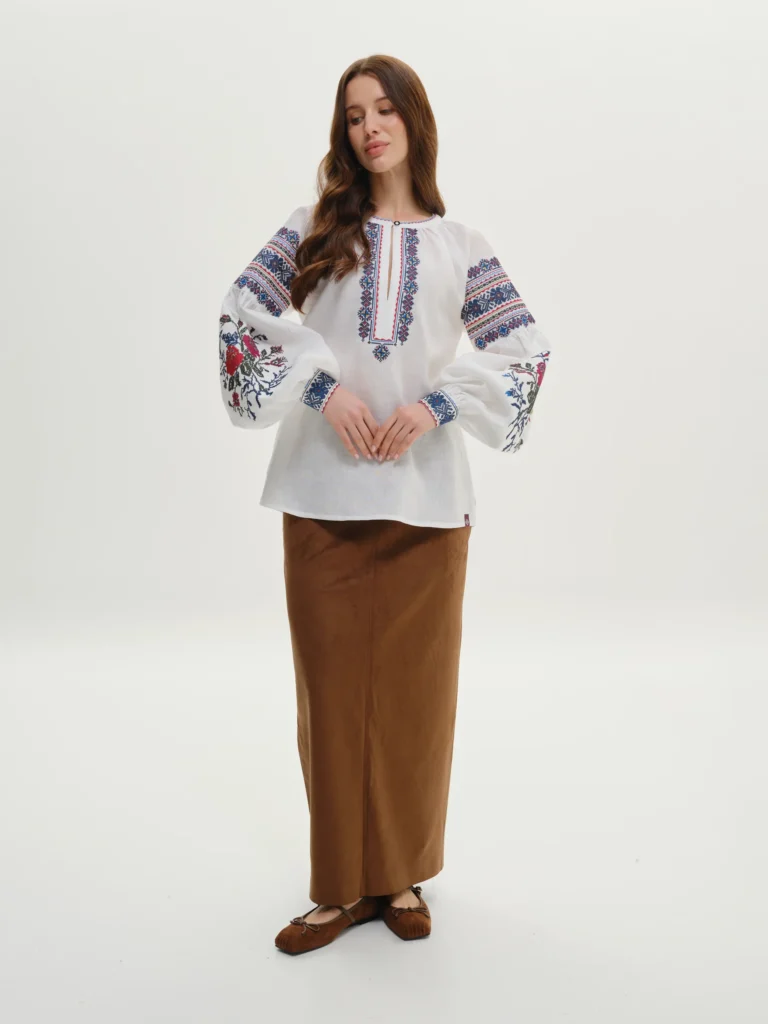Women’s White Kropyvnytskyi-Style Embroidered shirt Ukrainian brand of embroidered clothing 37448