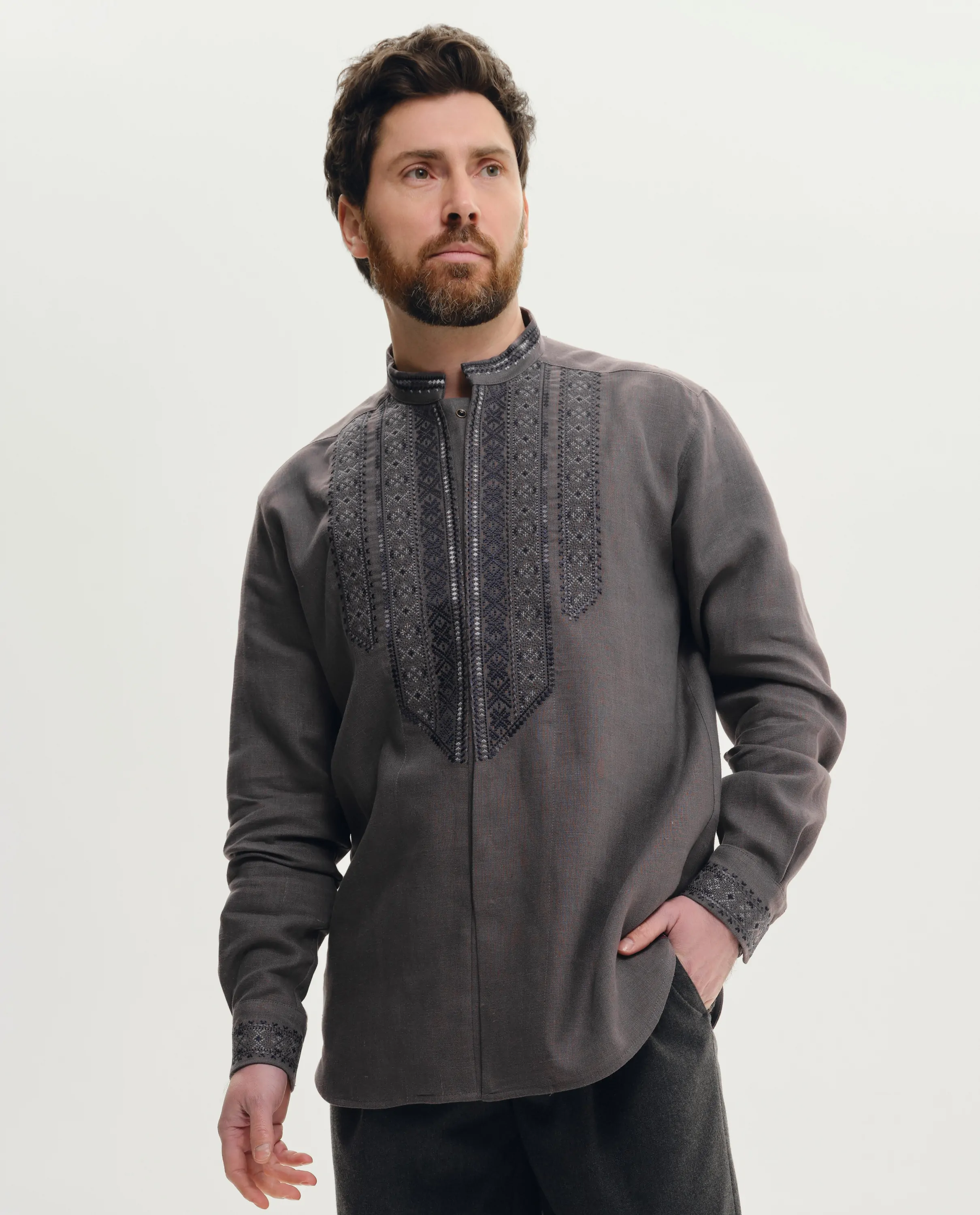 Вишиванка чоловіча Полонина сіра Вишитий одяг для усієї родини 37369