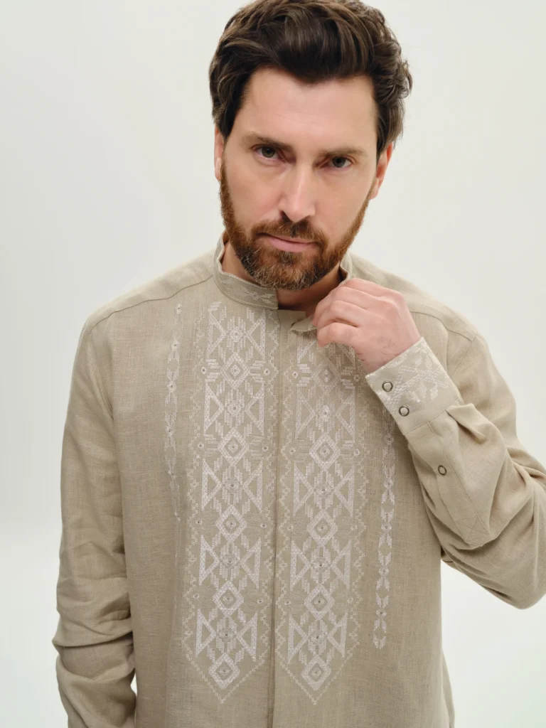 Men’s Embroidered shirt “Sand Glow” Ukrainian brand of embroidered clothing 37611
