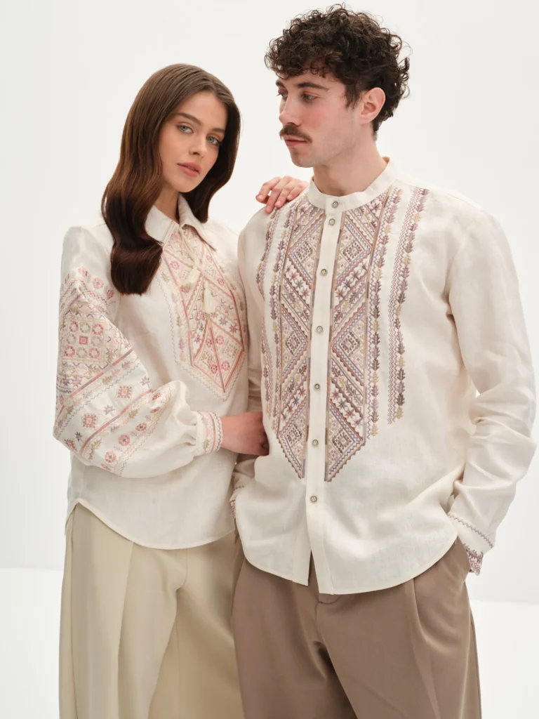 Men’s Embroidered shirt “Floyara” in Ivory Ukrainian brand of embroidered clothing 38418