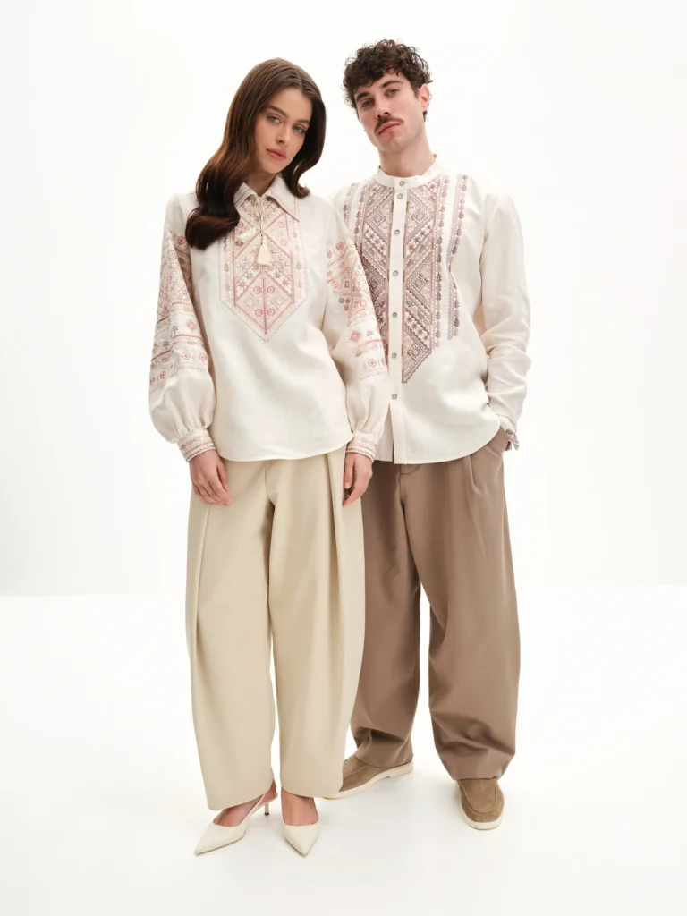 Men’s Embroidered shirt “Floyara” in Ivory Ukrainian brand of embroidered clothing 38415