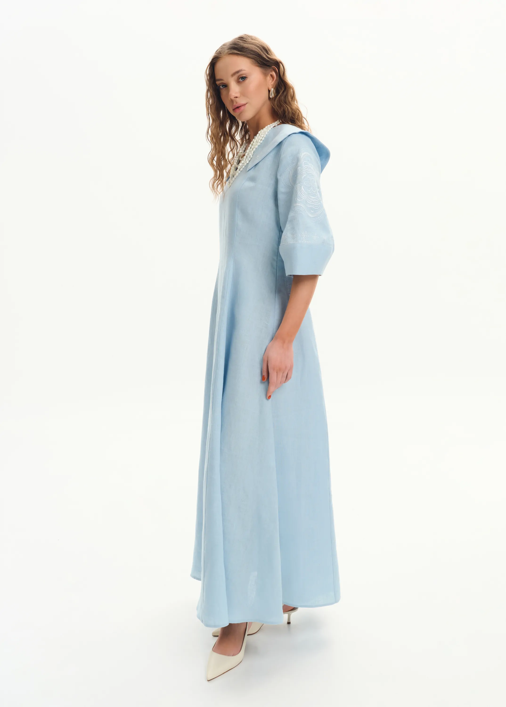 Embroidered dress First Bloom light blue Ukrainian brand of embroidered clothing 41202