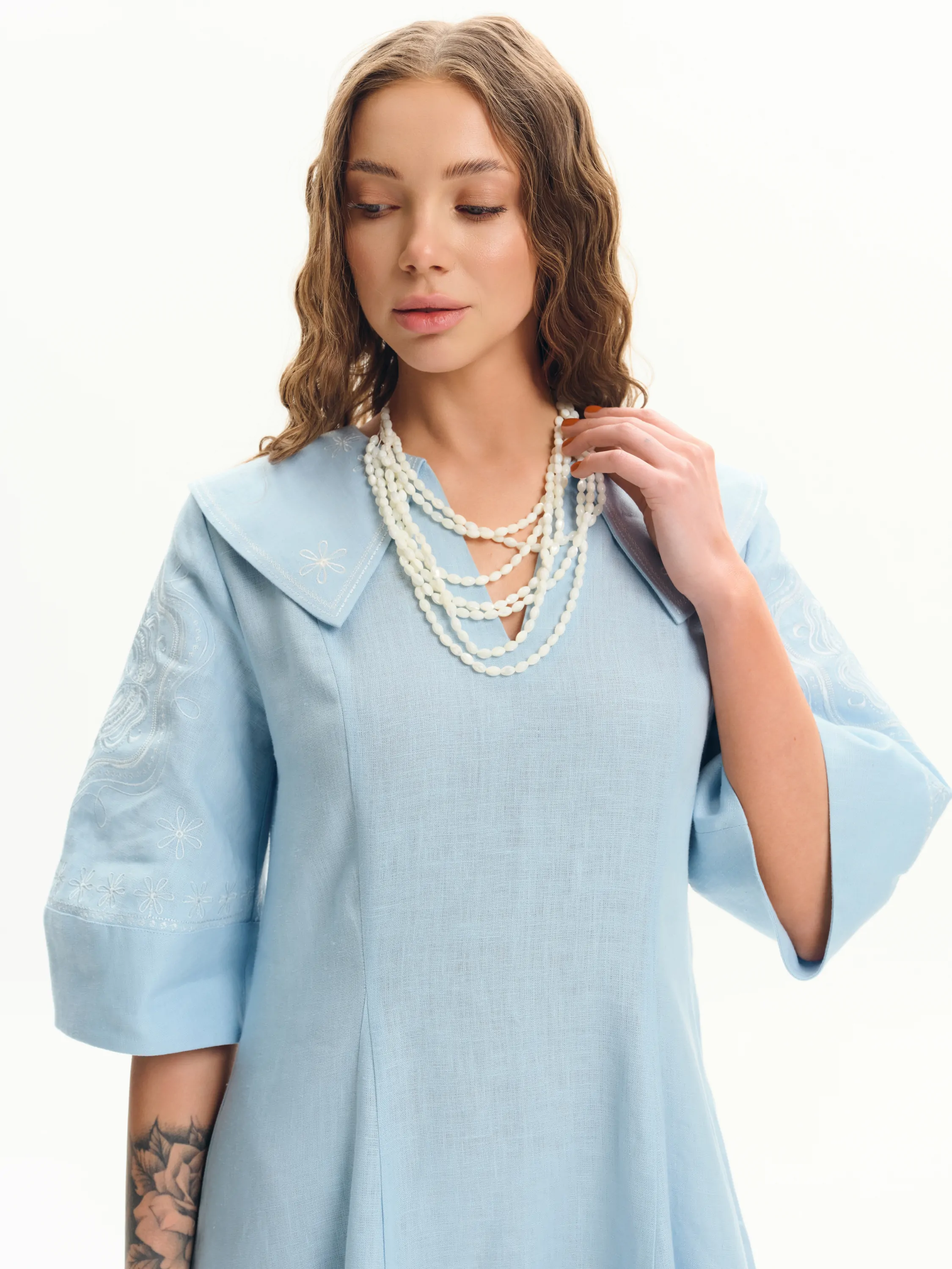 Embroidered dress First Bloom light blue Ukrainian brand of embroidered clothing 41201